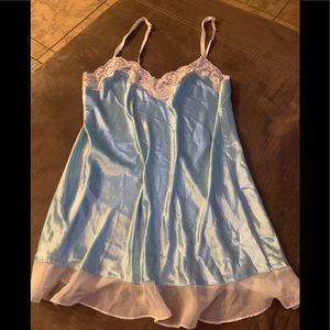 Silky blue with beige lace trimming sexy teddy
